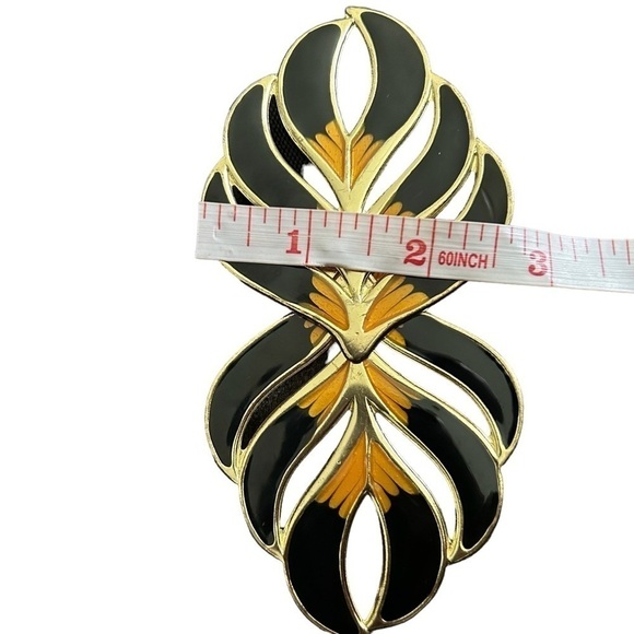 Vintage 80’s Black Adjustable Stretch Enamel Statement Buckle Belt - Picture 11 of 16